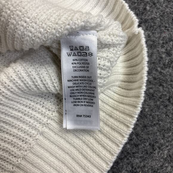 CYNTHIA ROWLEY Women’s Medium Crewneck Cherry Embroidered Pullover White Sweater - Picture 6 of 6